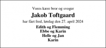 Dødsannoncen for Jakob Toftgaard - Holstebro