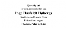 Dødsannoncen for Inge Hasfeldt Høbergs - Hundested