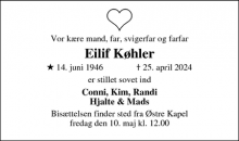 Dødsannoncen for Eilif Køhler - Næstved 
