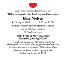 Dødsannoncen for Elise Nielsen - Hundested