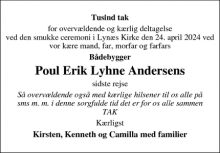 Dødsannoncen for Poul Erik Lyhne Andersens - Hundested