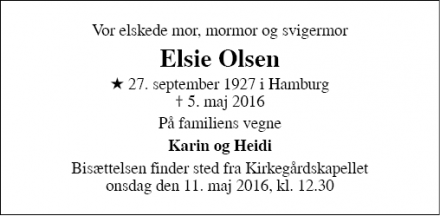 Dødsannoncen for Elsie Olsen - Viborg