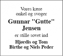 Dødsannoncen for Gunnar Jensen - Aulum