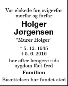 Dødsannoncen for Holger Jørgensen  - Dukkerup