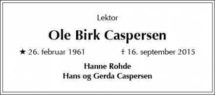 Dødsannoncen for Ole Birk Caspersen - Struer