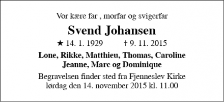 Dødsannoncen for Svend Johansen - Alsted