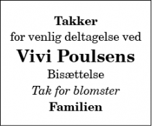 Dødsannoncen for Vivi Poulsen - Hirtshals