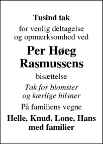 Taksigelsen for Per Høeg
Rasmussens - Aabenraa 