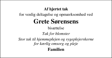 Taksigelsen for Grete Sørensen - Kruså