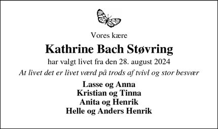 Dødsannoncen for Kathrine Bach Støvring - Aalestrup