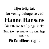 Taksigelsen for Hanne Hansen - Lynge