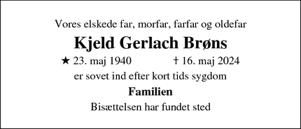 Dødsannoncen for Kjeld Gerlach Brøns - Ballerup