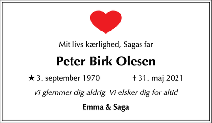 Dødsannoncen for Peter Birk Olesen - Troldhede