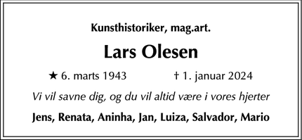 Dødsannoncen for Lars Olesen - Hornbæk