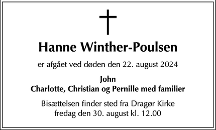 Dødsannoncen for Hanne Winther-Poulsen - Dragør