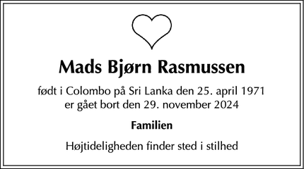 Dødsannoncen for Mads Bjørn Rasmussen - Skagen