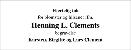 Taksigelsen for Henning L. Clements - Bov