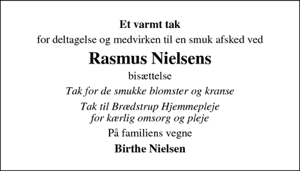 Taksigelsen for Rasmus Nielsen - Brædstrup