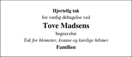 Taksigelsen for Tove Madsen - Brædstrup 