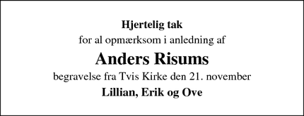 Taksigelsen for Anders Risums - Sevel