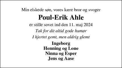 Dødsannoncen for Poul-Erik Ahle - Sdr. bork
