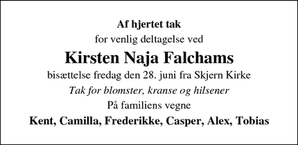 Taksigelsen for Kirsten Naja Falcham - 6940 Lem st