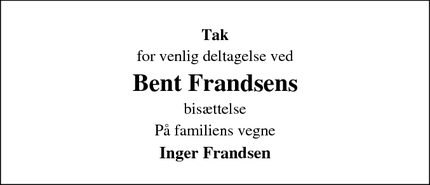 Taksigelsen for Bent Frandsen - Ejby