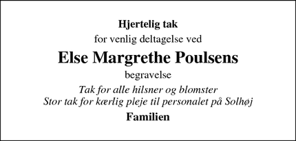 Taksigelsen for  Else Margrethe Poulsen - Nordenskov