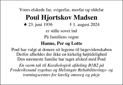 Dødsannoncen for Poul Hjortskov Madsen - Græsted