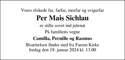 Dødsannoncen for Per Mais Sichlau - Farum