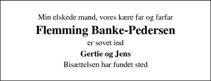 Dødsannoncen for Flemming Banke-Pedersen - odense 