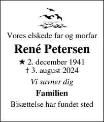 Dødsannoncen for René Petersen - Bagsværd 