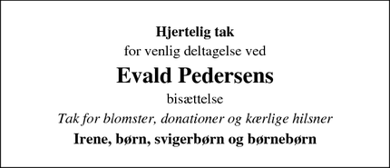 Taksigelsen for Evald Pedersen - Haderslev