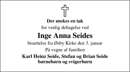 Taksigelsen for Inge Anna Seide - Øsby