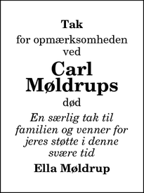 Taksigelsen for Carl Møldrups - Veddum 