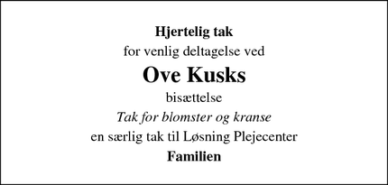 Taksigelsen for Ove Kusks - Løsning