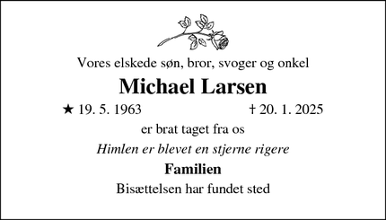 Dødsannoncen for Michael Larsen - Hillerød