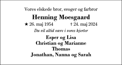 Dødsannoncen for Henning Moesgaard - Herning