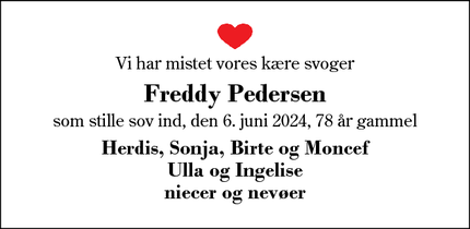 Dødsannoncen for Freddy Pedersen - Ikast