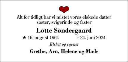 Dødsannoncen for Lotte Søndergaard - Herning