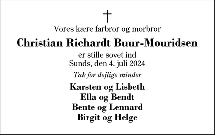 Dødsannoncen for Christian Richardt Buur-Mouridsen - Sunds