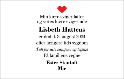 Dødsannoncen for Lisbeth Hattens - Herning