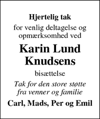 Taksigelsen for Karin Lund
Knudsen - Hillerød