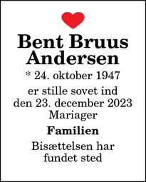 Dødsannoncen for Bent Bruus Andersen - Mariager