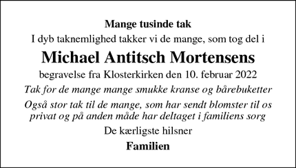 Dødsannoncen for Michael Antitsch Mortensens - Horsens