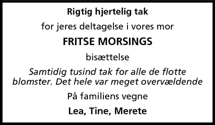 Taksigelsen for Fritse Morsing - Rønnede