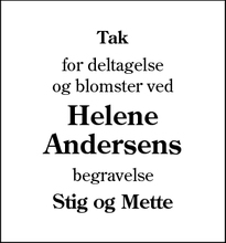 Dødsannoncen for Helene
Andersens - Augustenborg