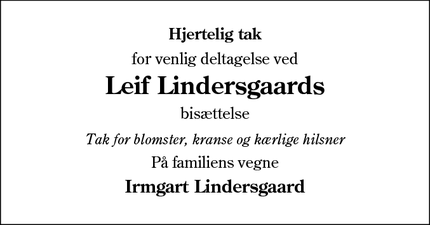 Taksigelsen for Leif Lindersgaards - Fårhus, Padborg