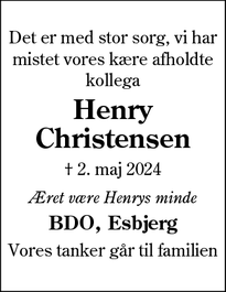 Dødsannoncen for Henry
Christensen - Esbjerg