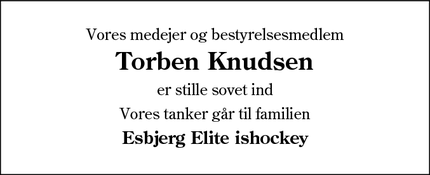 Dødsannoncen for Torben Knudsen - Esbjerg